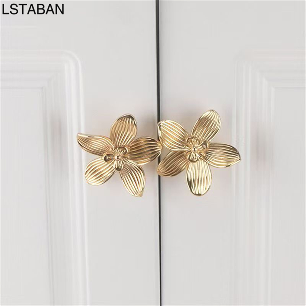 Furniture Hardware Black - Flower Shape Solid Gold Kitchen Cabinet